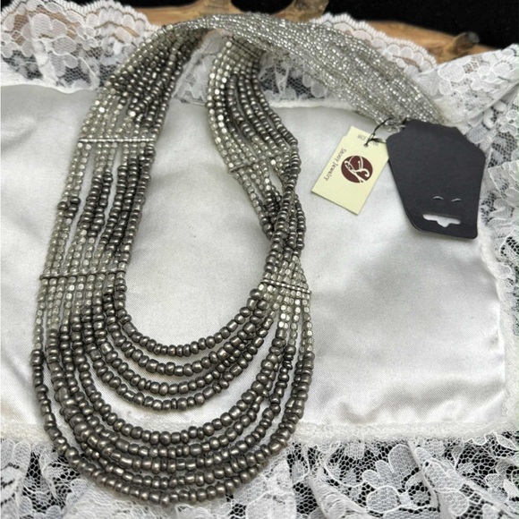 MULTI STRAND BO HO METAL BEADED SEED BEAD STATEMENT NECKLACE - Picture 1 of 4